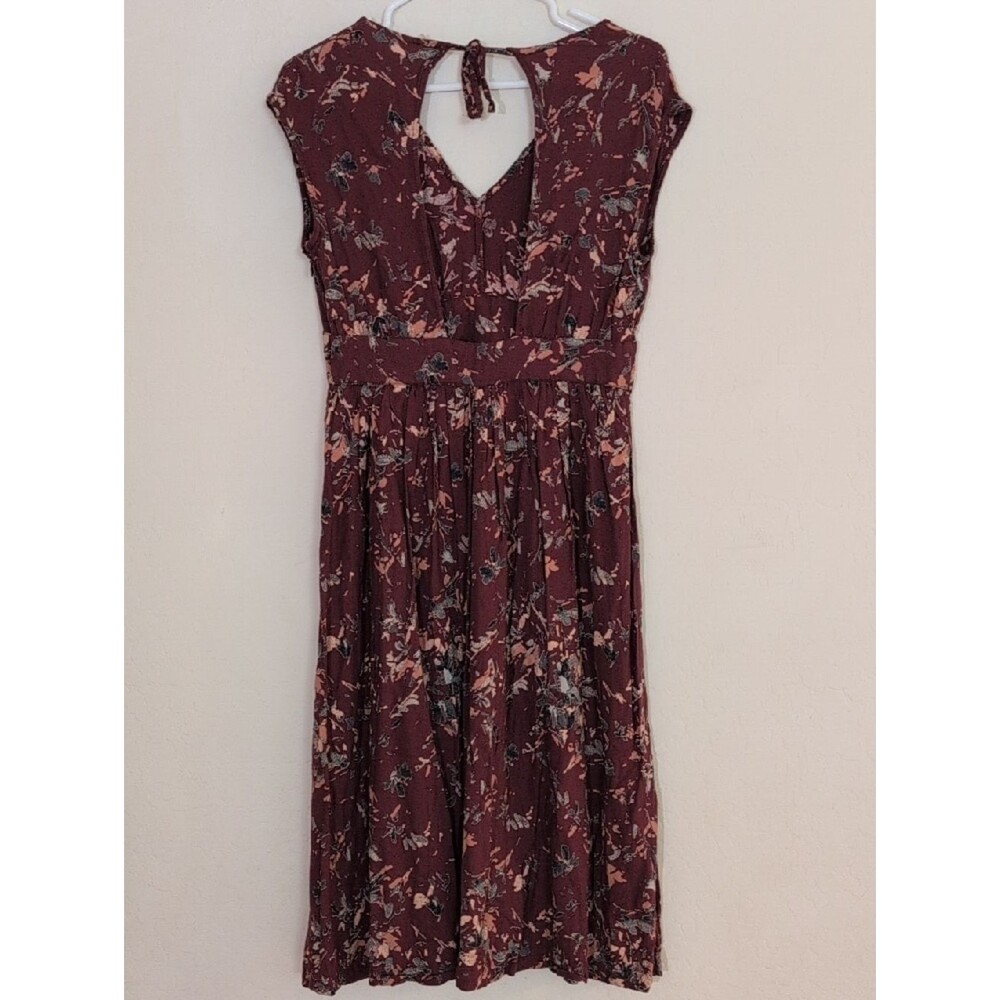 Roxy Retro Poetic Romantic Floral V-Neck Midi Dress Burgundy Maroon - Size M - Picture 6 of 14